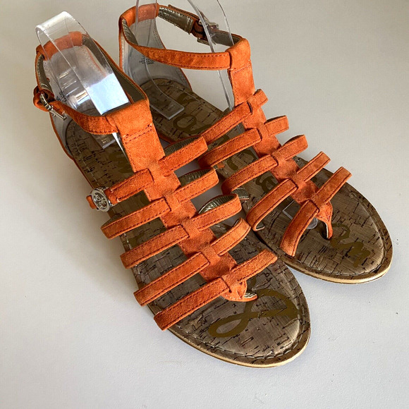 Sam Edelman Donna Sandal Caged Orange Suede Gladiator Strappy Thong Toe … - Picture 2 of 6